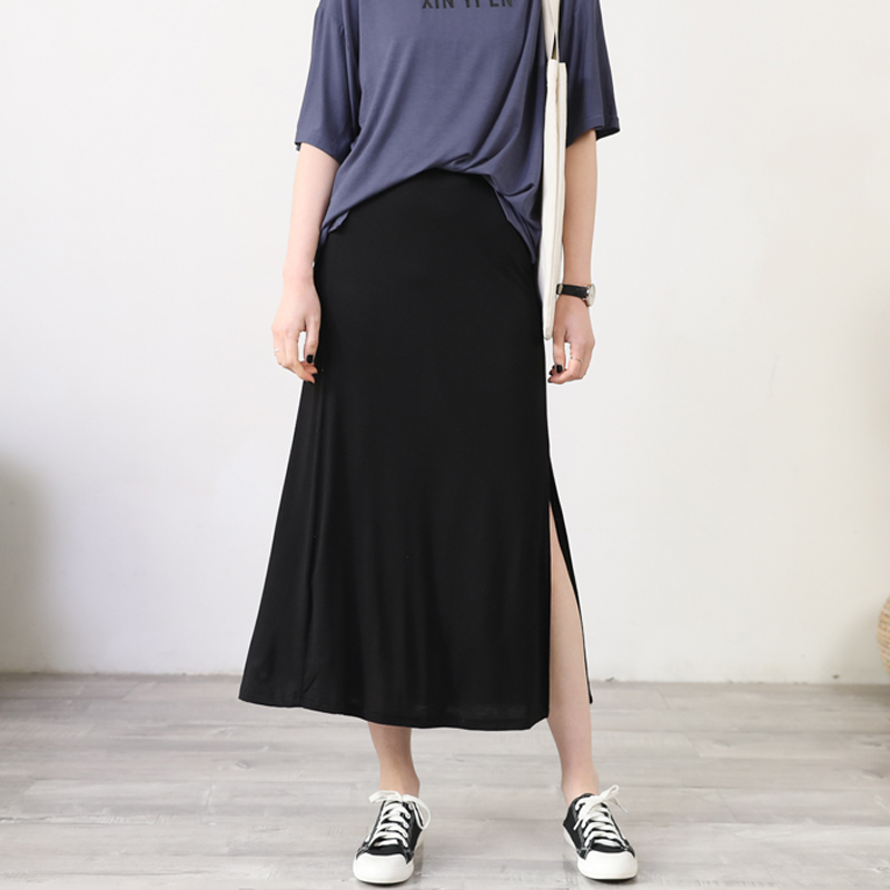 体型カバー ゆったりロングスリットスカート
