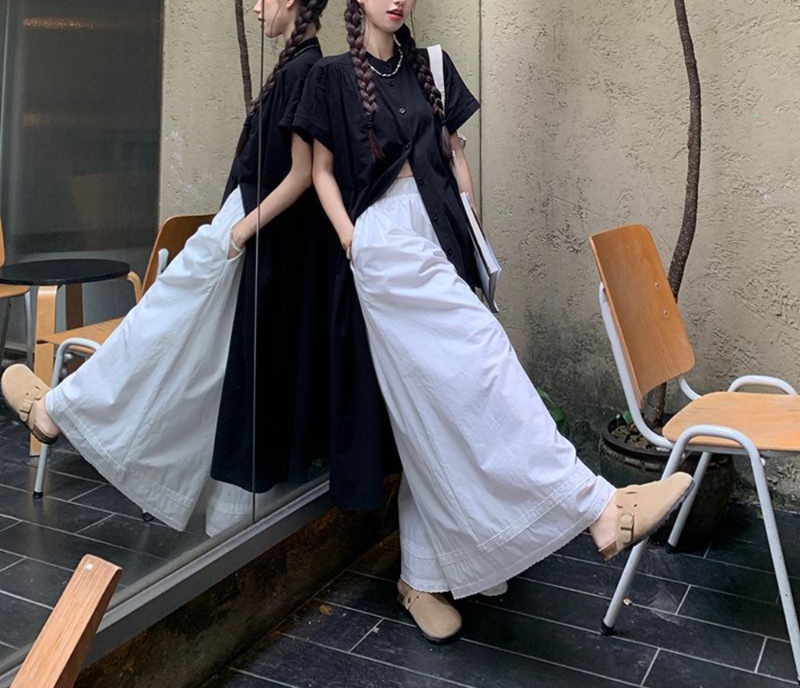 重ね着風シルエット ロング丈シャツセットアップ