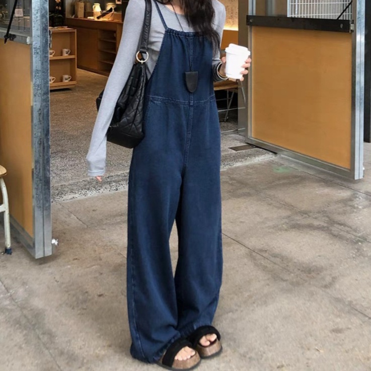 オールインワンコーデ ゆったりシルエットデニムサロペット