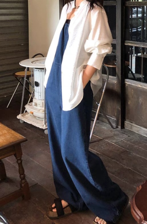 オールインワンコーデ ゆったりシルエットデニムサロペット