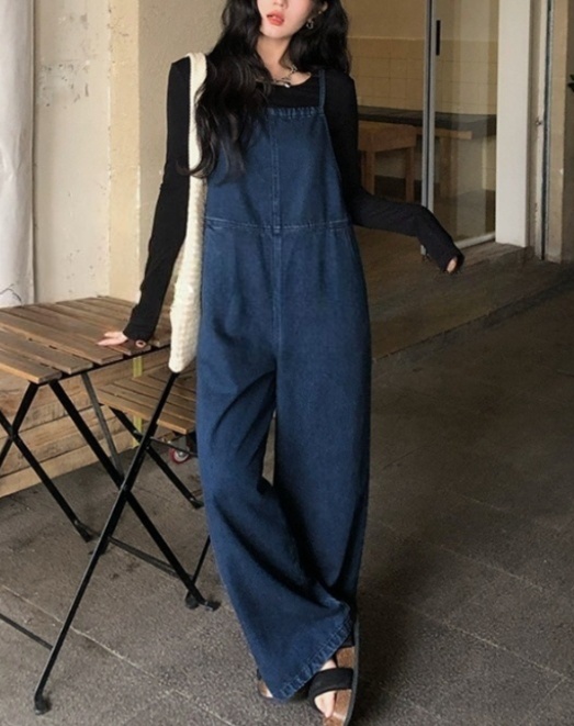オールインワンコーデ ゆったりシルエットデニムサロペット
