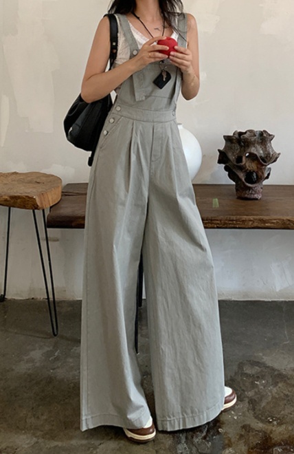 オールインワンコーデ ワイドシルエット リネン風サロペット