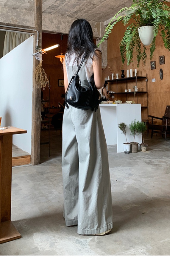 オールインワンコーデ ワイドシルエット リネン風サロペット