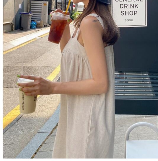 オールインワンコーデ 麻風ゆったりパンツサロペット