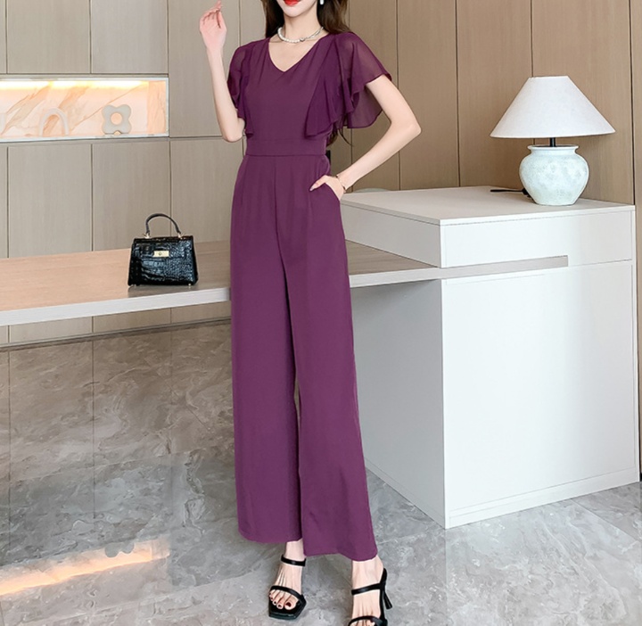 オールインワンコーデ 優雅なフレア袖ワイドパンツオールインワン