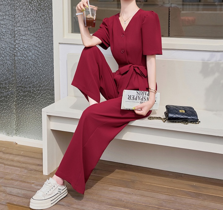 オールインワンコーデ ベルト付きシンプル美脚ジャンプスーツ