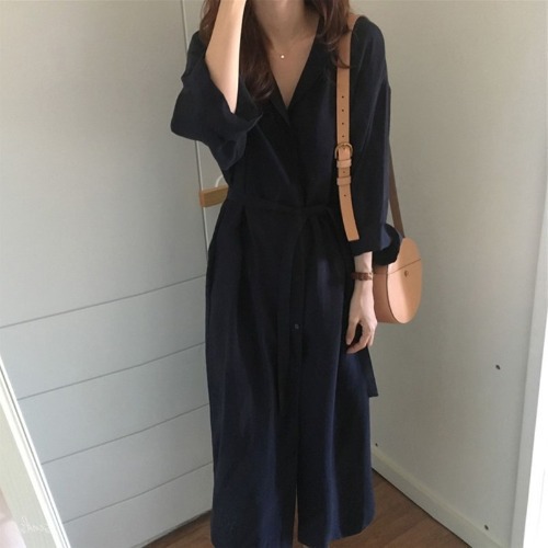 オールインワンコーデ シンプルラップデザインロングワンピース