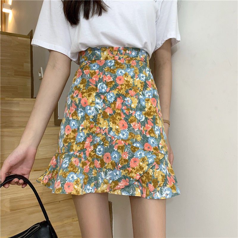 花柄ファッション ふんわり裾フリル付き花柄ミニスカート