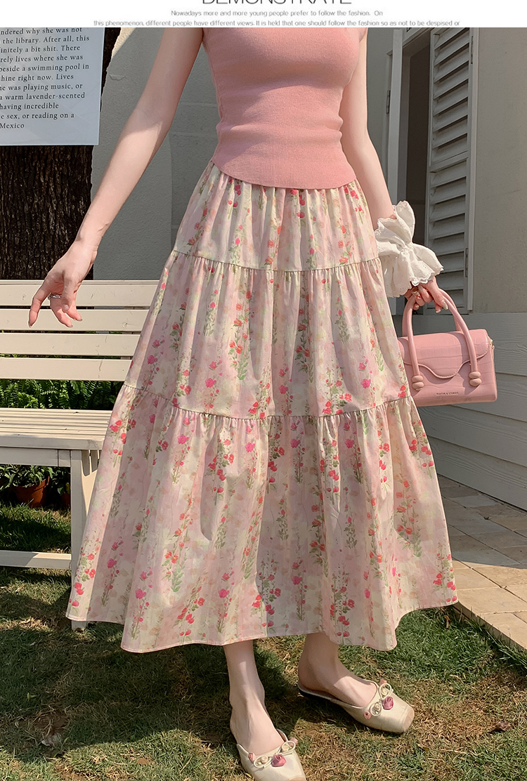 花柄ファッション ティアードデザイン 花柄ロングスカート