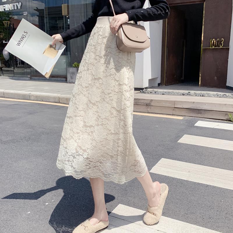 花柄ファッション 繊細レース編み上品ミディスカート