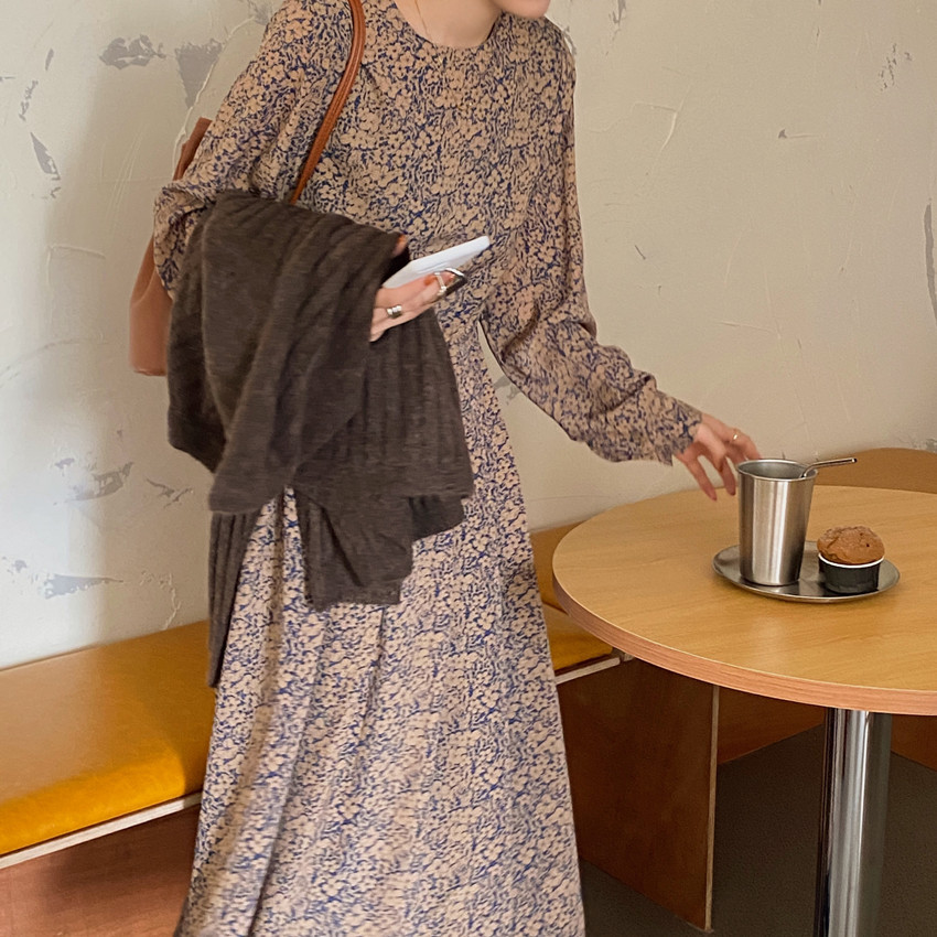 花柄ファッション 花模様シフォン優美ワンピース