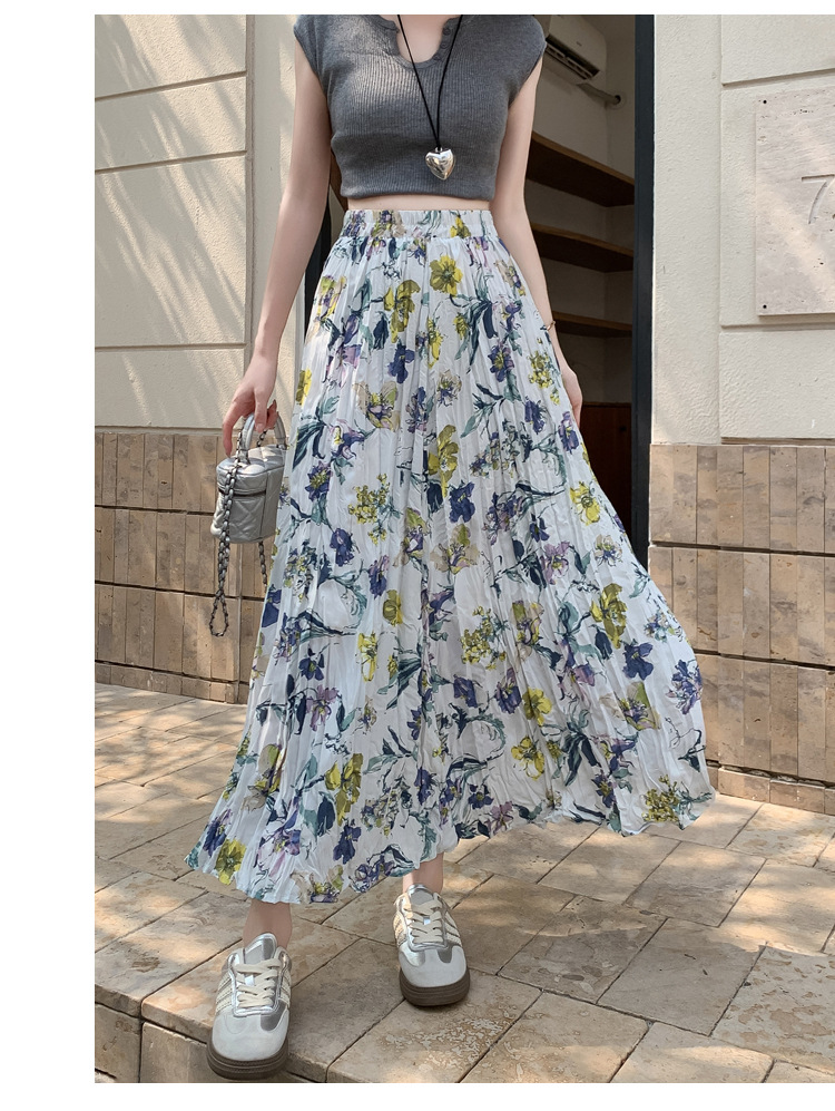 花柄ファッション 華やか花模様プリーツロングスカート