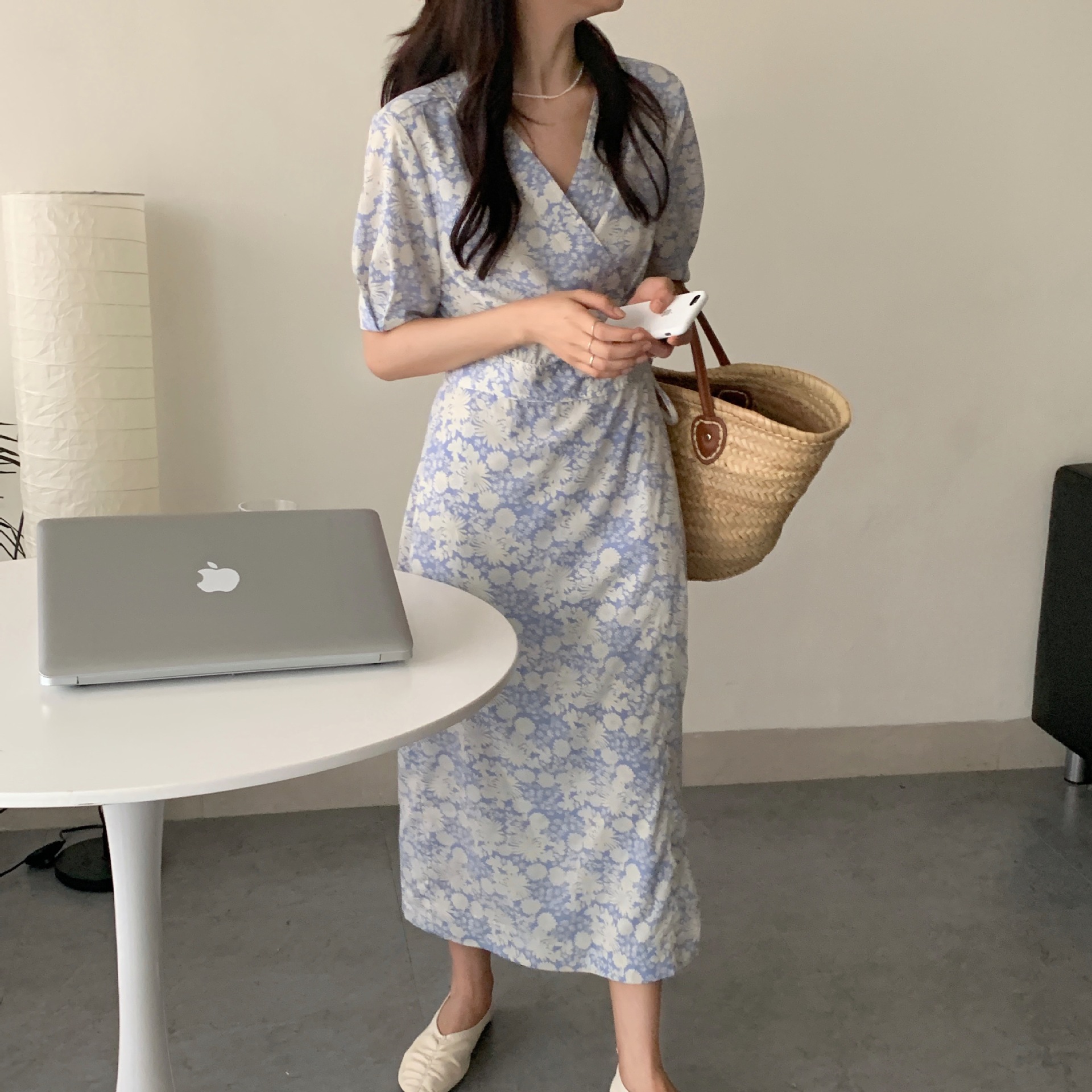 花柄ファッション 花模様ドレープワンピース