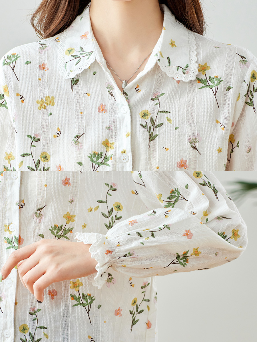 花柄ファッション 草花模様の透け感シャツ
