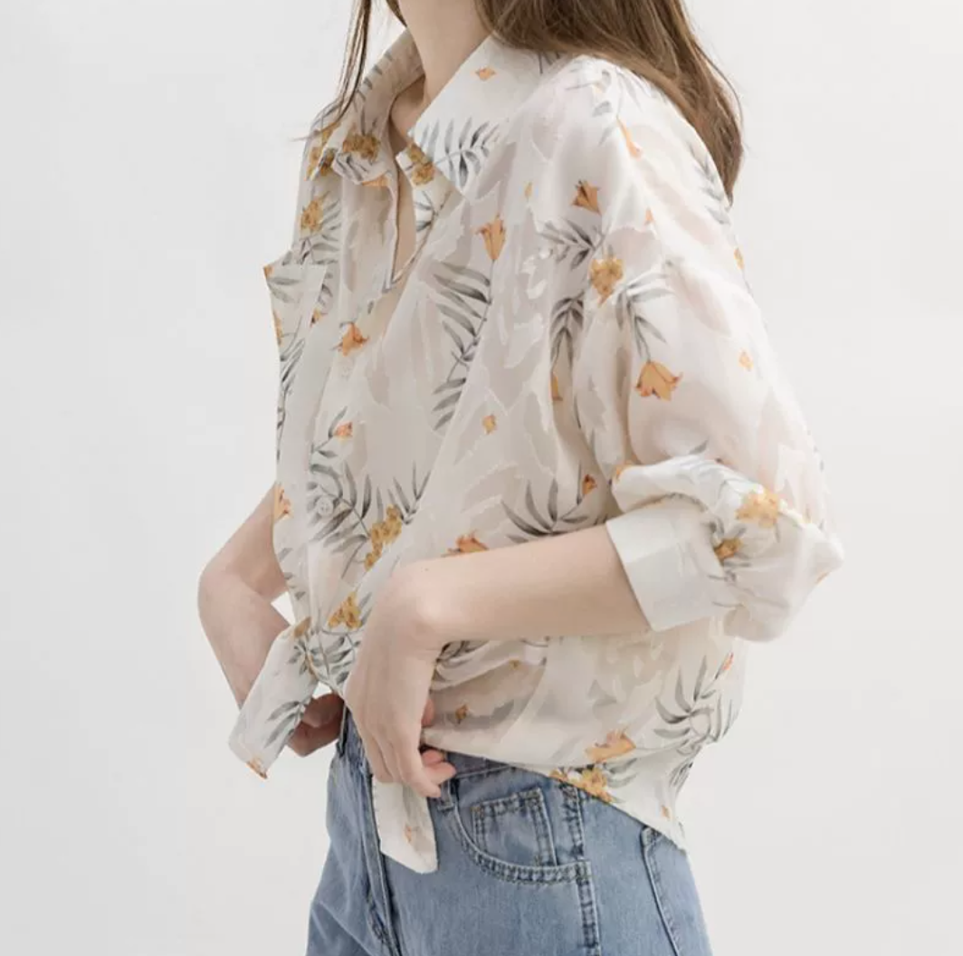 花柄開襟シフォンシャツ