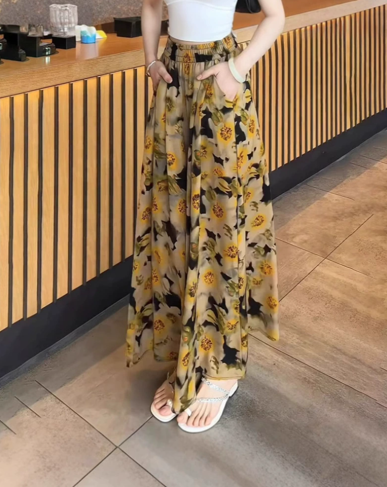 花柄ロングスカート風ワイドパンツ