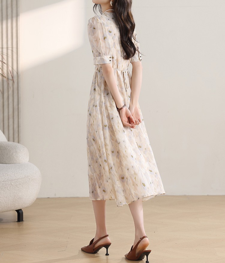花柄ファッション 優美な花模様 シフォンラップワンピース