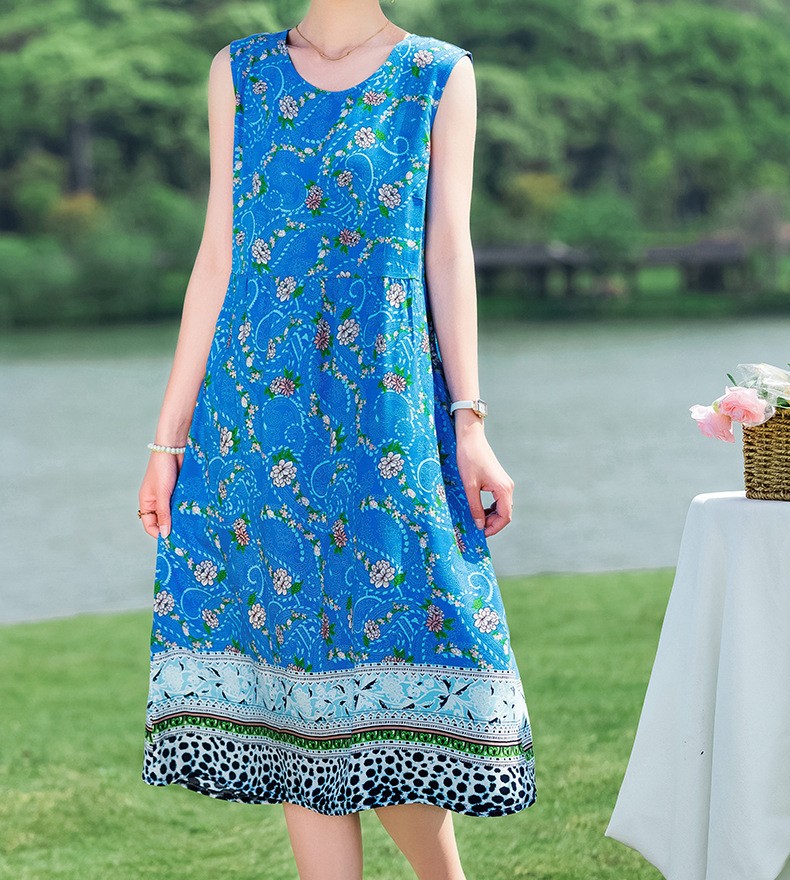 花柄ファッション 爽やか花模様シフォンノースリーブワンピース