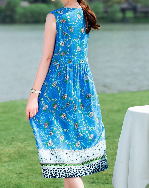 花柄ファッション 爽やか花模様シフォンノースリーブワンピース