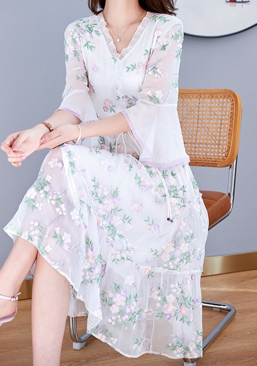 花柄ファッション 春風のような優美花柄シフォンワンピース