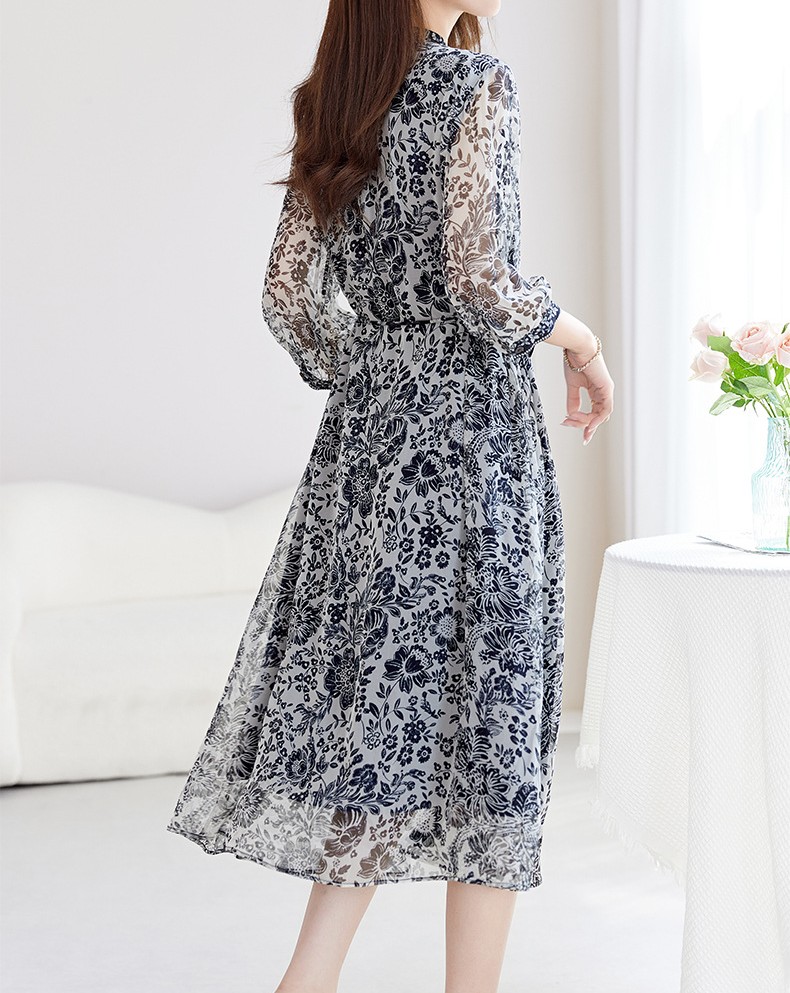 花柄ファッション 優美な花模様シフォンワンピース