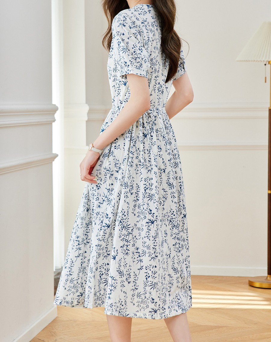 花柄ファッション 爽やか小花柄 ゆったりシフォンワンピース