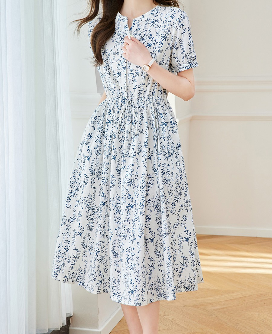 花柄ファッション 爽やか小花柄 ゆったりシフォンワンピース