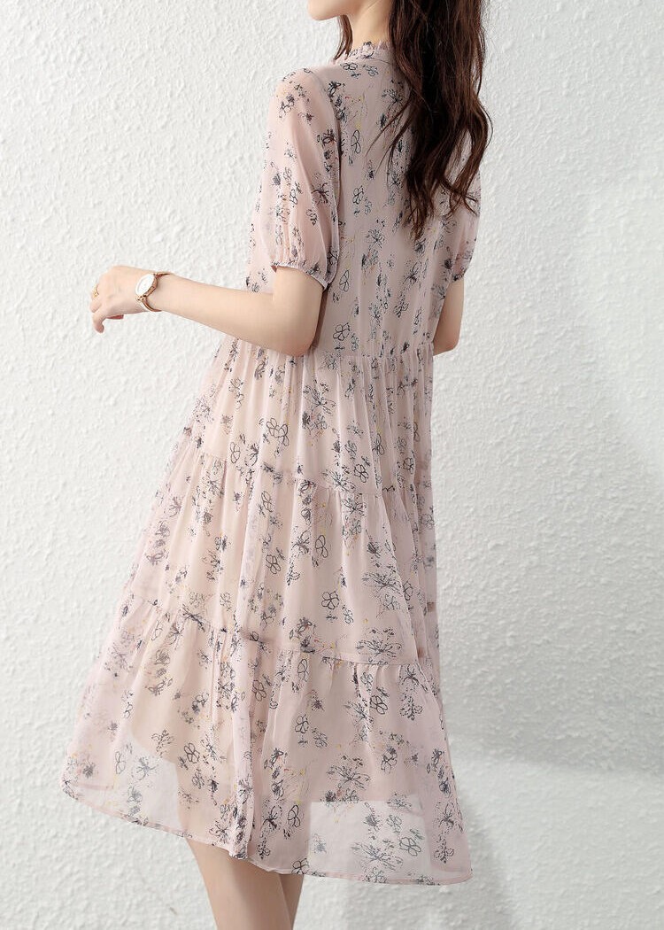 花柄ファッション 優美な花柄シフォンティアードワンピース