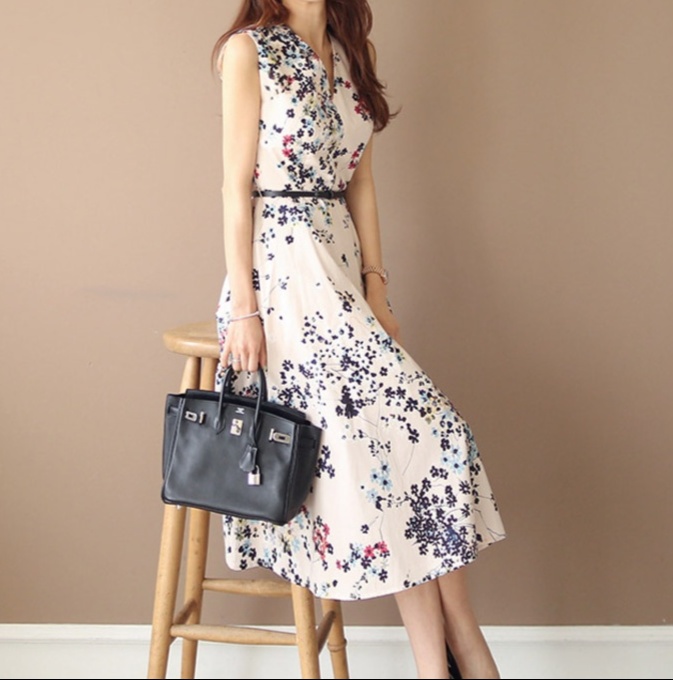 花柄ファッション 優美な花柄シフォンワンピース