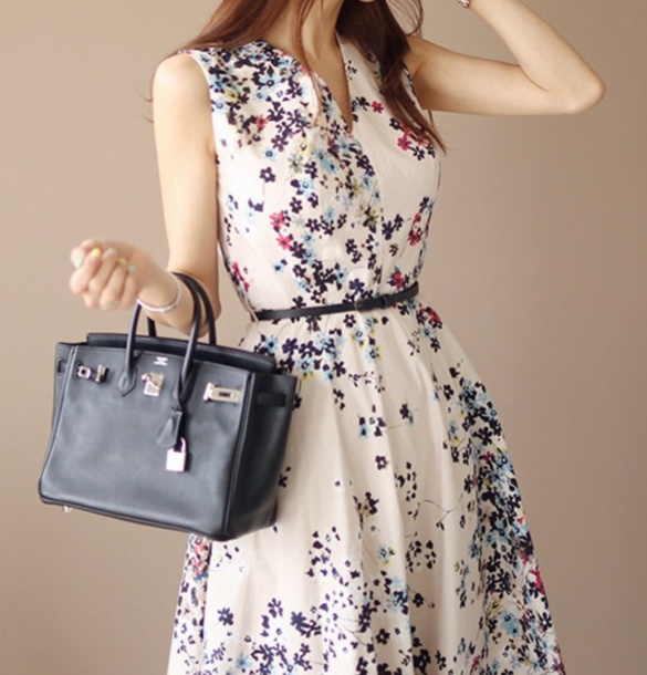 花柄ファッション 優美な花柄シフォンワンピース
