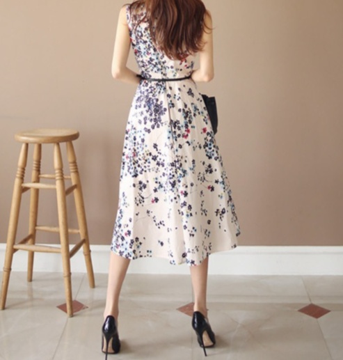 花柄ファッション 優美な花柄シフォンワンピース
