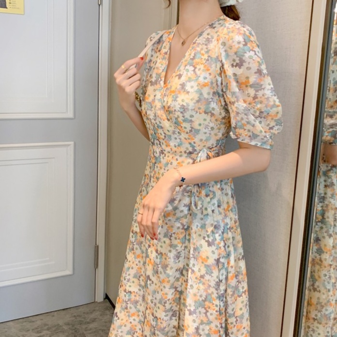 花柄ファッション 優美な花柄シフォンラップワンピース