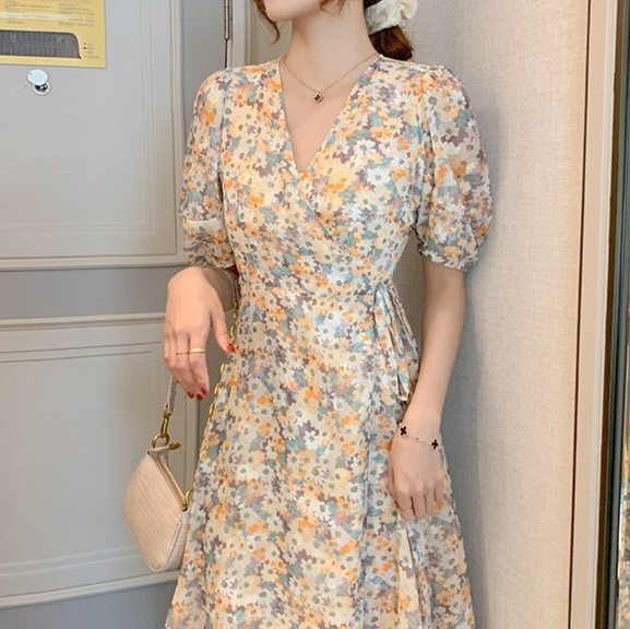 花柄ファッション 優美な花柄シフォンラップワンピース