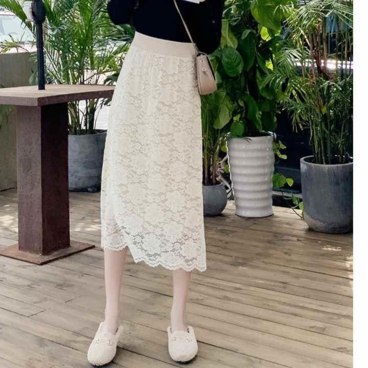 花柄ファッション 繊細レース編み上品ミディスカート