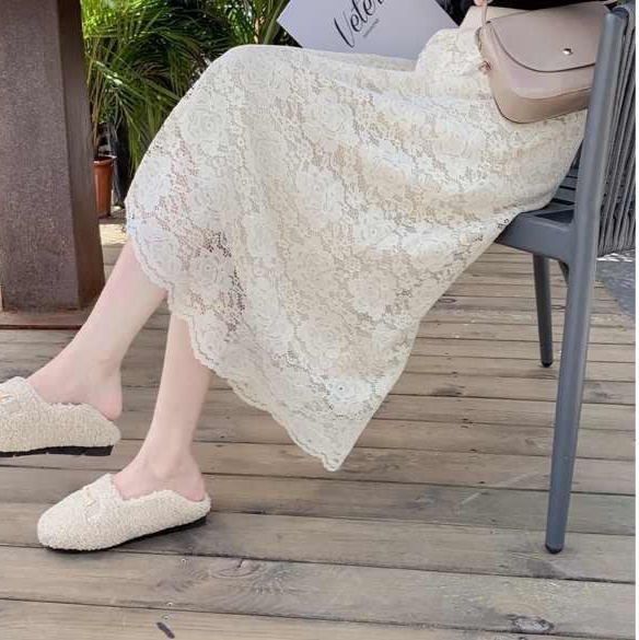 花柄ファッション 繊細レース編み上品ミディスカート