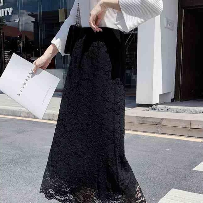 花柄ファッション 繊細レース編み上品ミディスカート