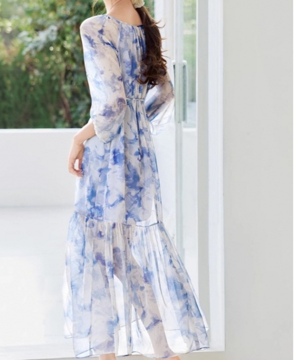 花柄ファッション 水彩風柄シフォンマキシワンピース