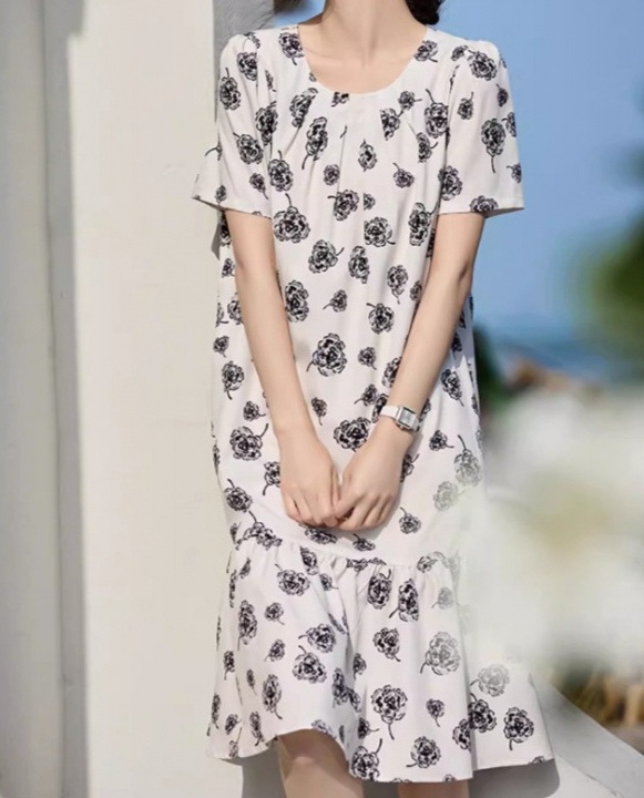 花柄ファッション 優美な花模様シフォンワンピース