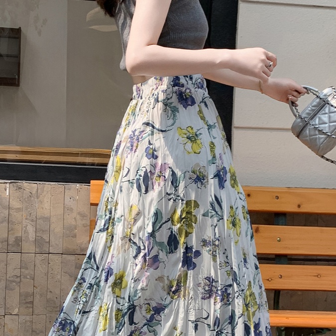 花柄ファッション 華やか花模様プリーツロングスカート