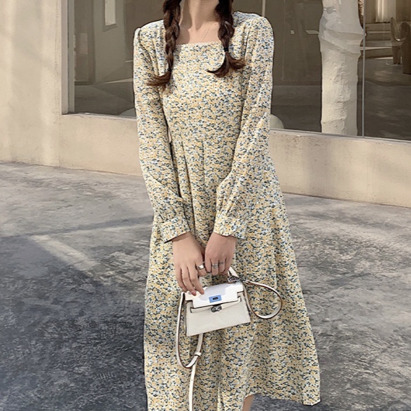 花柄ファッション 優美な小花柄 ミディ丈シャツワンピース