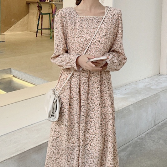 花柄ファッション 優美な小花柄 ミディ丈シャツワンピース
