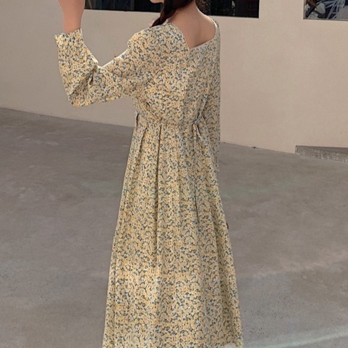 花柄ファッション 優美な小花柄 ミディ丈シャツワンピース