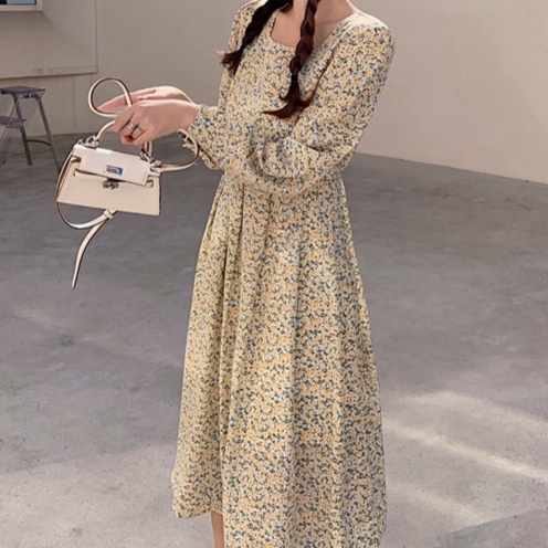 花柄ファッション 優美な小花柄 ミディ丈シャツワンピース