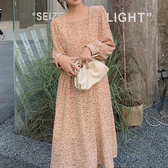 花柄ファッション 優美な小花柄 ミディ丈シャツワンピース