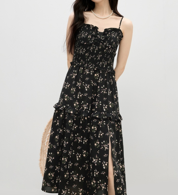 花柄ファッション スリット入り小花柄キャミソールワンピース