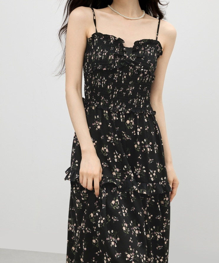 花柄ファッション スリット入り小花柄キャミソールワンピース