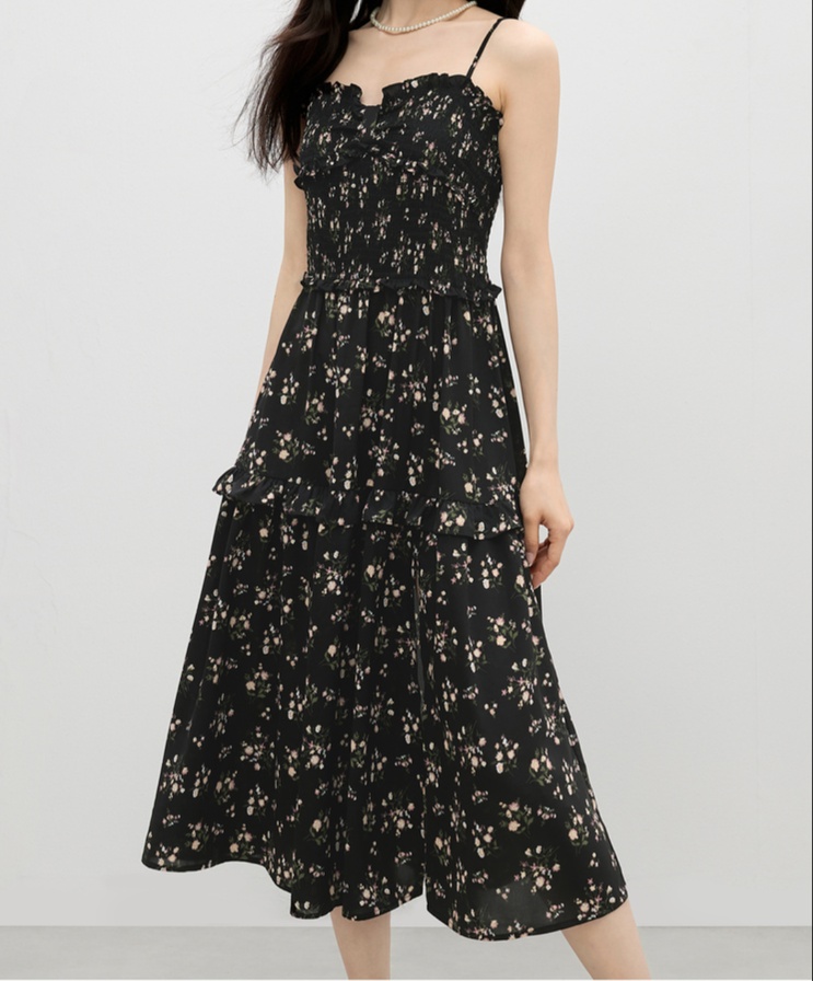 花柄ファッション スリット入り小花柄キャミソールワンピース