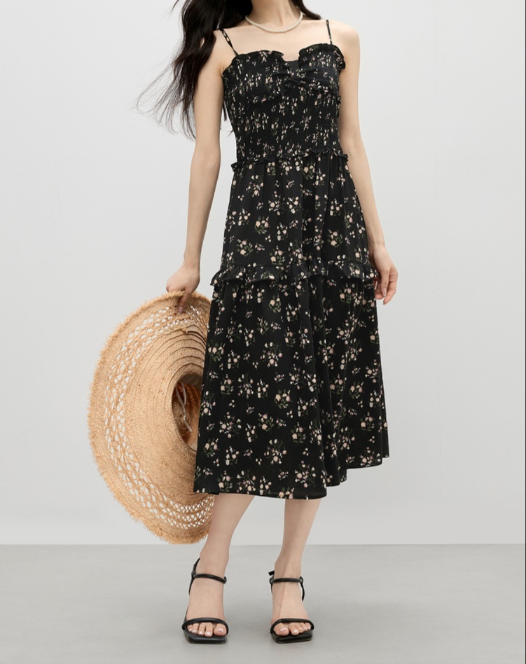 花柄ファッション スリット入り小花柄キャミソールワンピース