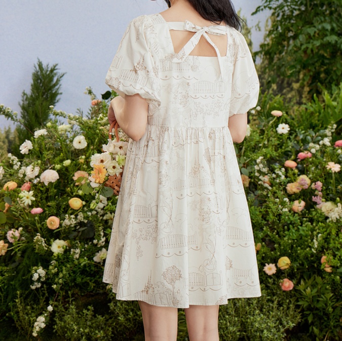 花柄ファッション ふんわり袖ミニワンピース