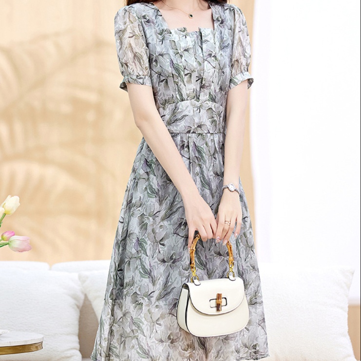 花柄ファッション 優美な花柄シフォンワンピース